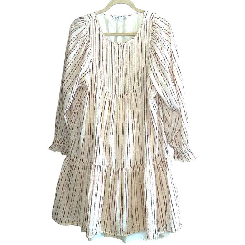 Elizabeth & James Striped Drop Waist Mini Dress Tiered Long Sleeve M
